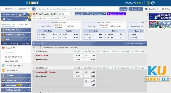 SABA sports Sảnh cược bóng rổ tại sảnh game SABA KU sports của nhà cái.