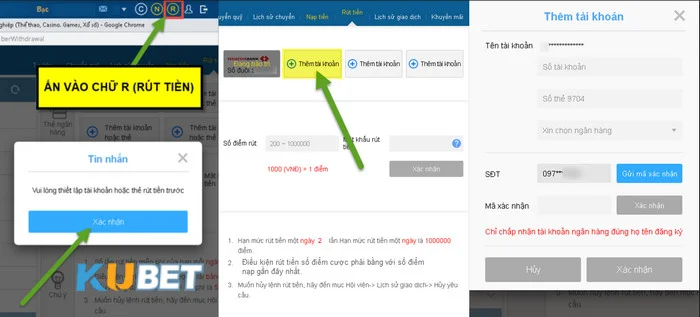 Rút Tiền Kubet Cần điền chính xác thông tin tài khoản ngân hàng