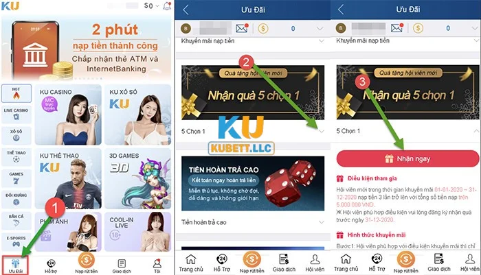 Khuyến Mãi Kubet Hướng dẫn nhận quà 5 chọn 1 cho người chơi tại KU