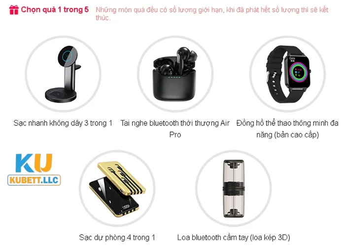 Khuyến Mãi Kubet Phần quà 5 chọn 1 đến từ Kubet.