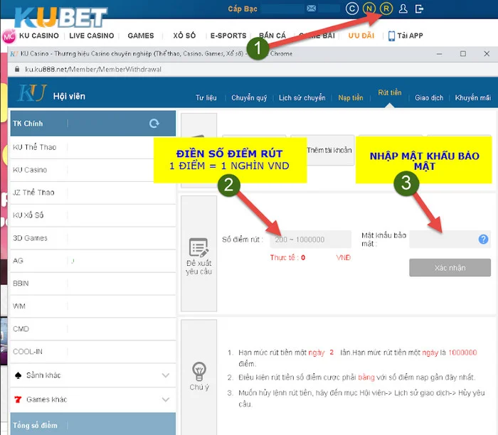 Rút Tiền Kubet Cách thức rút tiền Kubet qua webs .